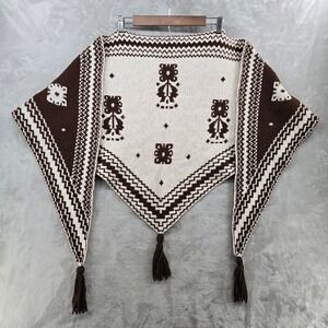 Free People Over The Coat Knit Shawl Brown Cream Coming Home
